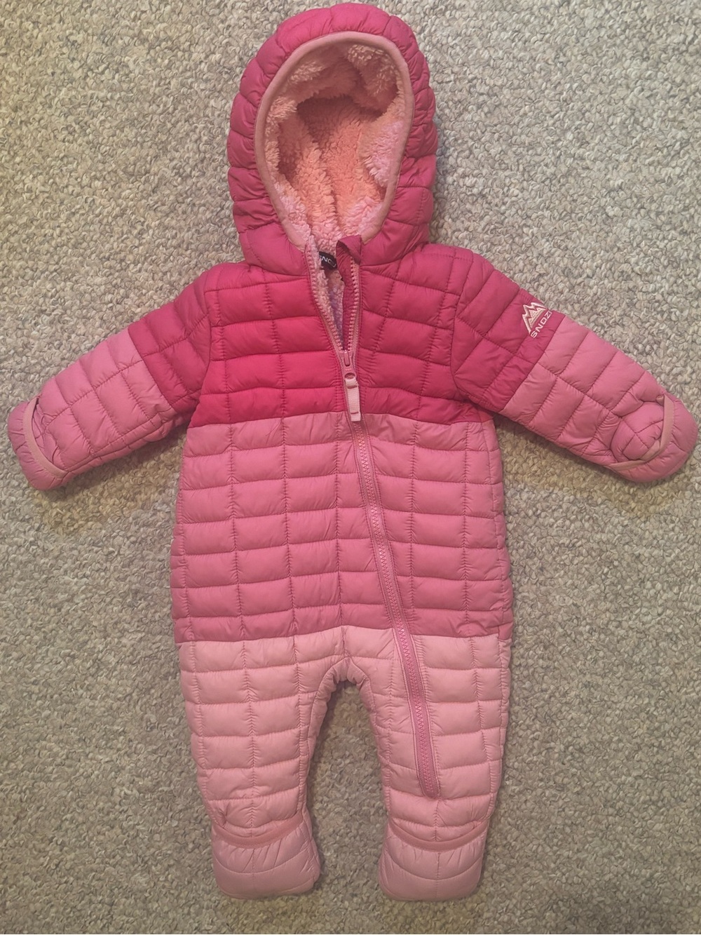 Kids Pink Ombre Puffer One-Piece Snowsuit